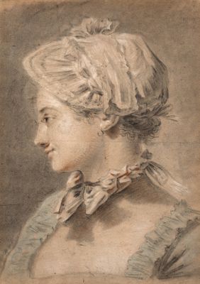 portrait of a woman in profile with her head turned to the left
