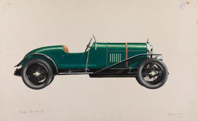 dessin représentant une voiture de sport verte sur fond beige