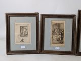 three framed pictures of a man and a woman in a room