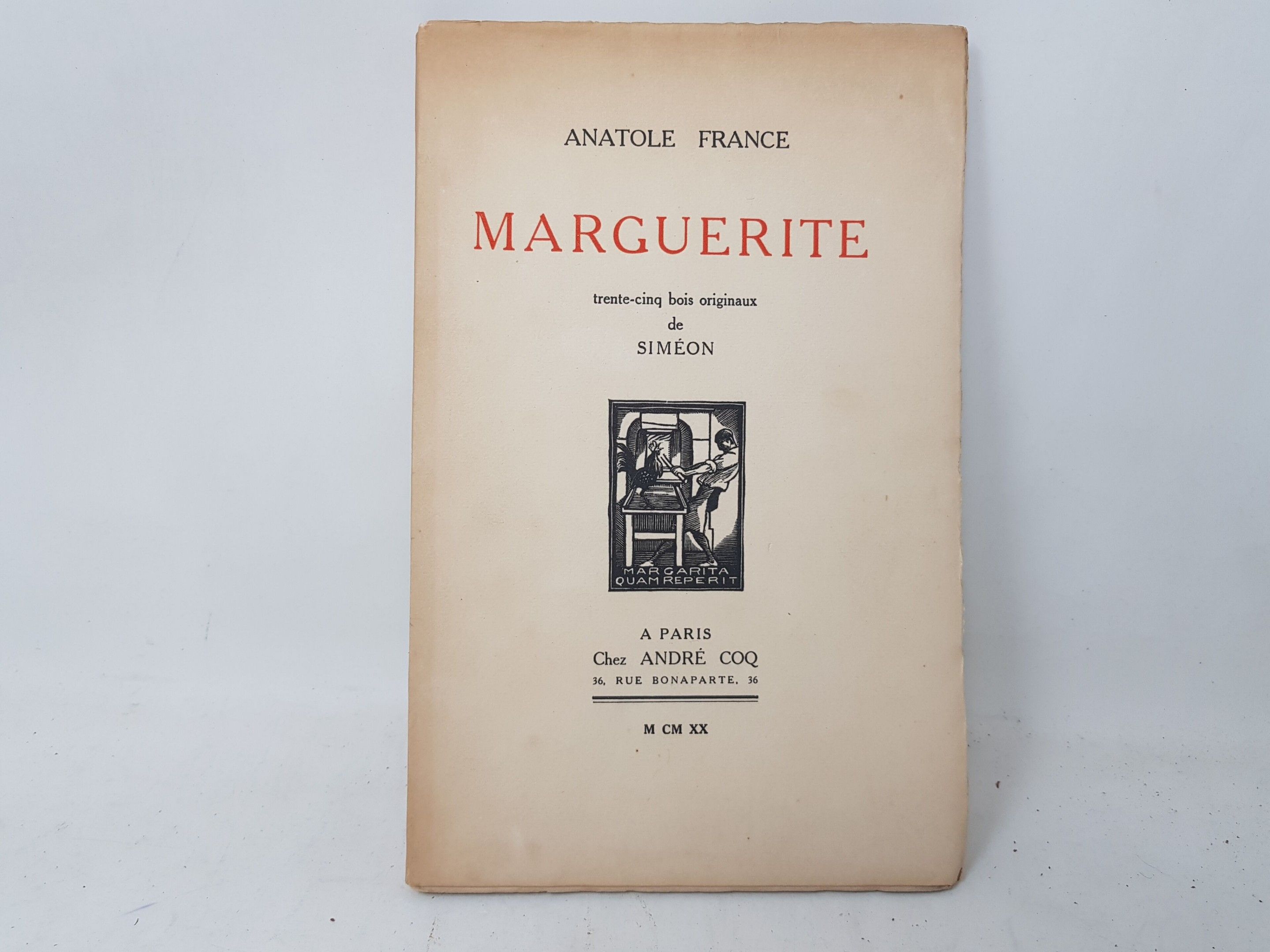 Anatole FRANCE - Marguerite - Paris, André Coq éditeur, 1920 - in-4 de 65 pages, broché, numéroté 186 et comprenant 3...