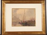 a picture of a painting of a boat in the water