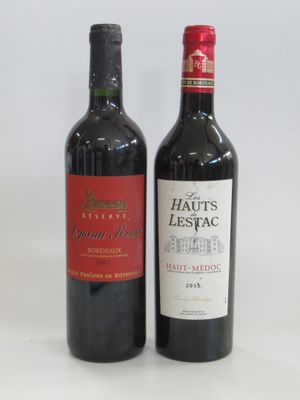 two bottles of red wine sitting next to each other on a table