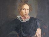portrait of a woman in a black dress with a pink scarf