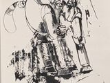 an image of a black and white drawing of a man on a motorcycle