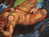 an oil painting of a naked woman laying on a couch