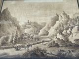 framed picture of a painting of a mountain scene with a horse drawn carriage