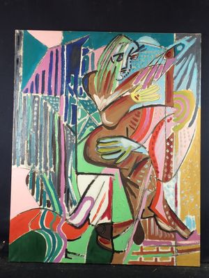 an image of a painting of a woman sitting on a chair