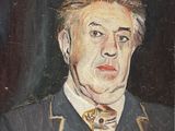 painting of a man in a suit and tie in a black frame