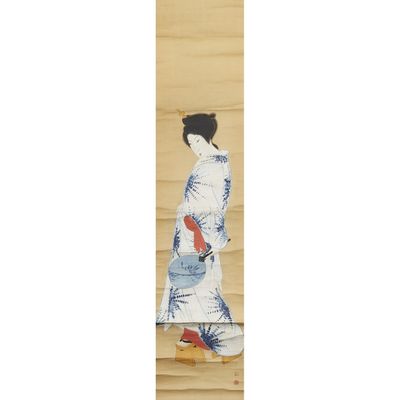 an image of a painting of a woman in a kimono