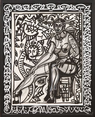 dessin en noir et blanc représentant un homme assis sur une chaise