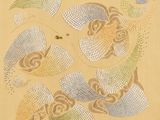 une image représentant une peinture de fleurs et de feuilles sur fond beige