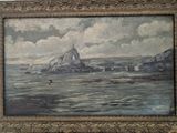 a picture of a painting on the wall by the water