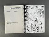 a drawing of a man in a suit and tie next to a book