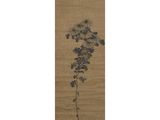 an oriental painting of a plant with leaves on a brown background