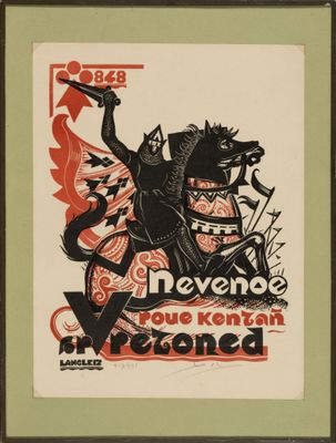 an old poster of a man riding a horse with a sword in his hand