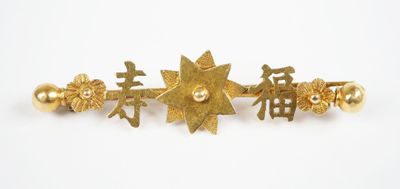 an image of a close up of a gold broochle on a white background