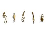 five different types of earrings on a white surface