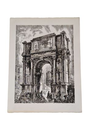 un dessin en noir et blanc représentant une arche dans une ville