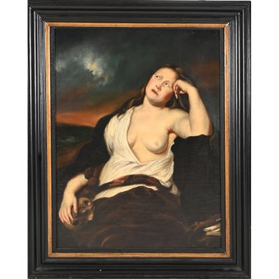 une peinture à l'huile représentant une femme avec un chat sur les genoux