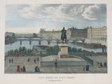 a drawing of a statue of a man on a bridge