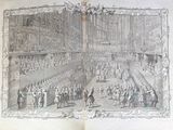 a drawing of a large crowd of people in a large room