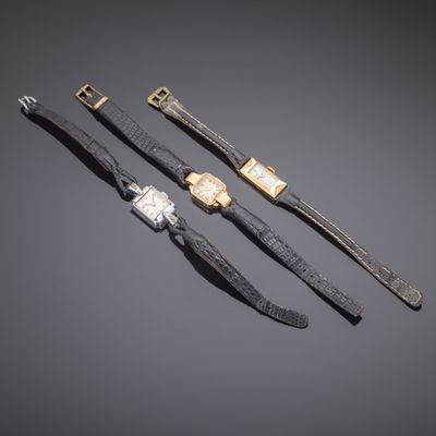 trois montres-bracelets pour femme, ornées de diamants et dotées d'un fermoir en or