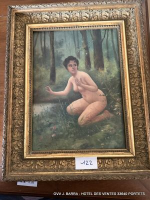 an image of a painting of a naked woman in a wooded setting