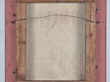 painting of a pink frame on a white wall with a string hanging from it