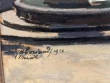 an image of a painting of a fountain with a bird sitting on top of it