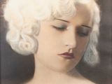 portrait of a woman with white hair wearing a white dress