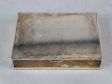 silver plated jewelry box with a glass lid and beading around the edges