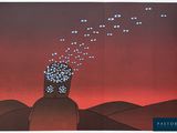 an image of a painting of a man with bubbles coming out of his head