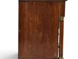 an old wooden cabinet with a marble top on a white background