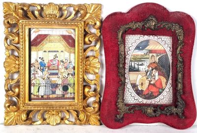 two framed pictures of a woman and a man