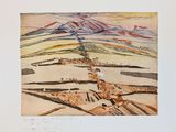an image of a drawing of a landscape with mountains in the background