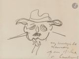 dessin représentant un homme coiffé d'un chapeau, une cigarette à la bouche
