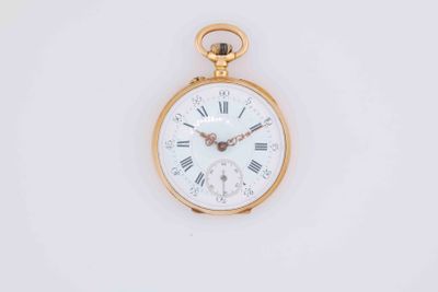 a gold pocket watch with roman numerals on the face