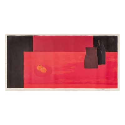 an image of a painting with a red and black background