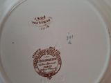 a white plate with a brown design on it