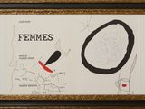 œuvre d'art encadrée représentant le dessin d'une femme représentant un couteau, une fourchette et un œuf