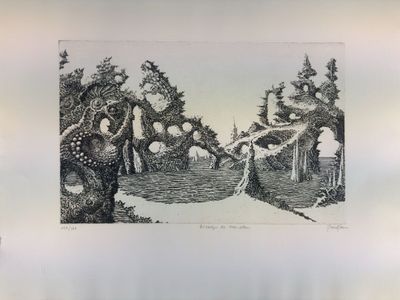 un dessin représentant un homme et une femme dans les bois
