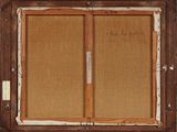 an image of a painting of a brown frame with writing on it