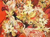 a painting of flowers in a vase on a table