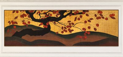 une image représentant un tableau d'un arbre aux feuilles rouges