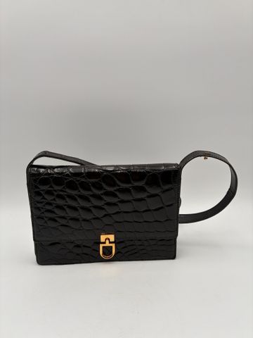 LANCEL – Sac crocodile noir, brides réglables