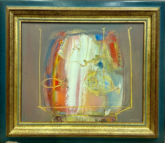Maurice FANCIELLO « les poissons » Huile ou acrylique sur toile. 