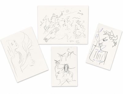 four drawings of people on a white surface, one of which is drawn