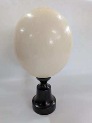 une image représentant une boule blanche posée sur un socle noir, le tout sur fond blanc