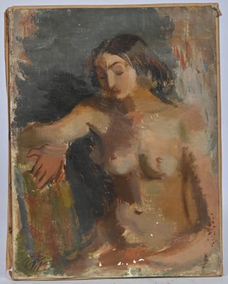 an image of a painting of a nude woman sitting on a chair