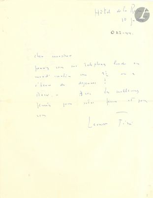 Leonor FINI (1907-1996). L.A.S., Hôtel de la Réserve 20 juil…